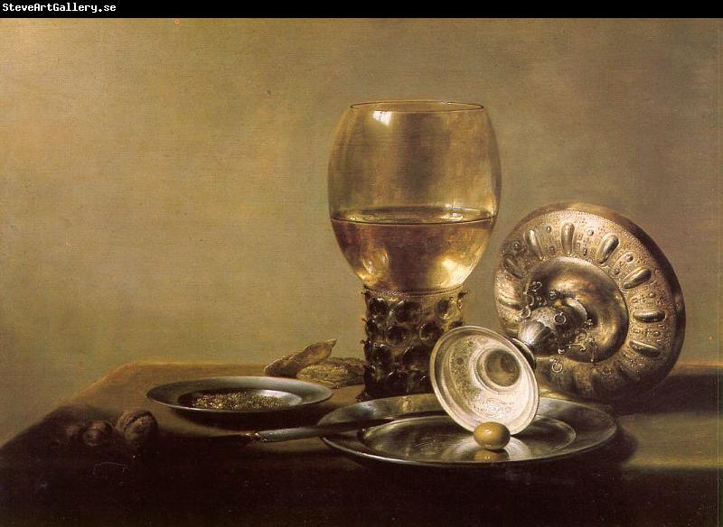 Pieter Claesz Still Life with Wine Glass and Silver Bowl